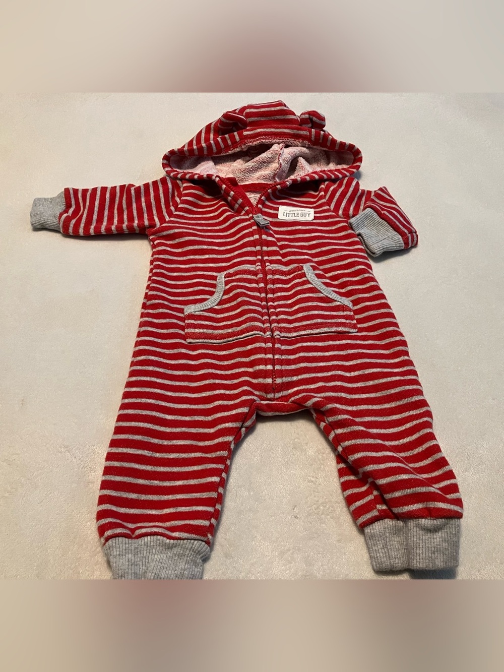Striped Red & Gray Dog Hooded One-Piece